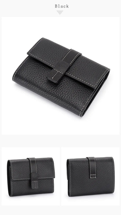 Portefeuille Femme Court Cuir Véritable Trifold - Porte-Monnaie Zippé Grande Capacité Contraste Marron