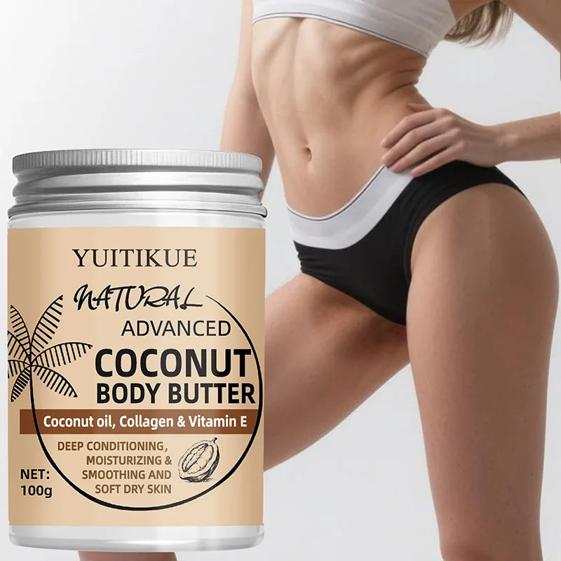 Crème Corps Naturelle Noix de Coco 100g - Huile Coco Collagène Hydratation Profonde Absorption Rapide Peau Sèche