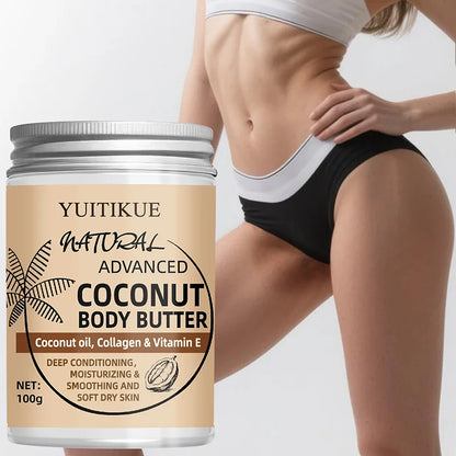 Crème Corps Naturelle Noix de Coco 100g - Huile Coco Collagène Hydratation Profonde Absorption Rapide Peau Sèche