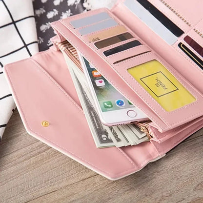 Portefeuille Pochette Femme Enveloppe Grande Capacité - Porte-Monnaie Long Cuir PU Bouton Clutch Élégant