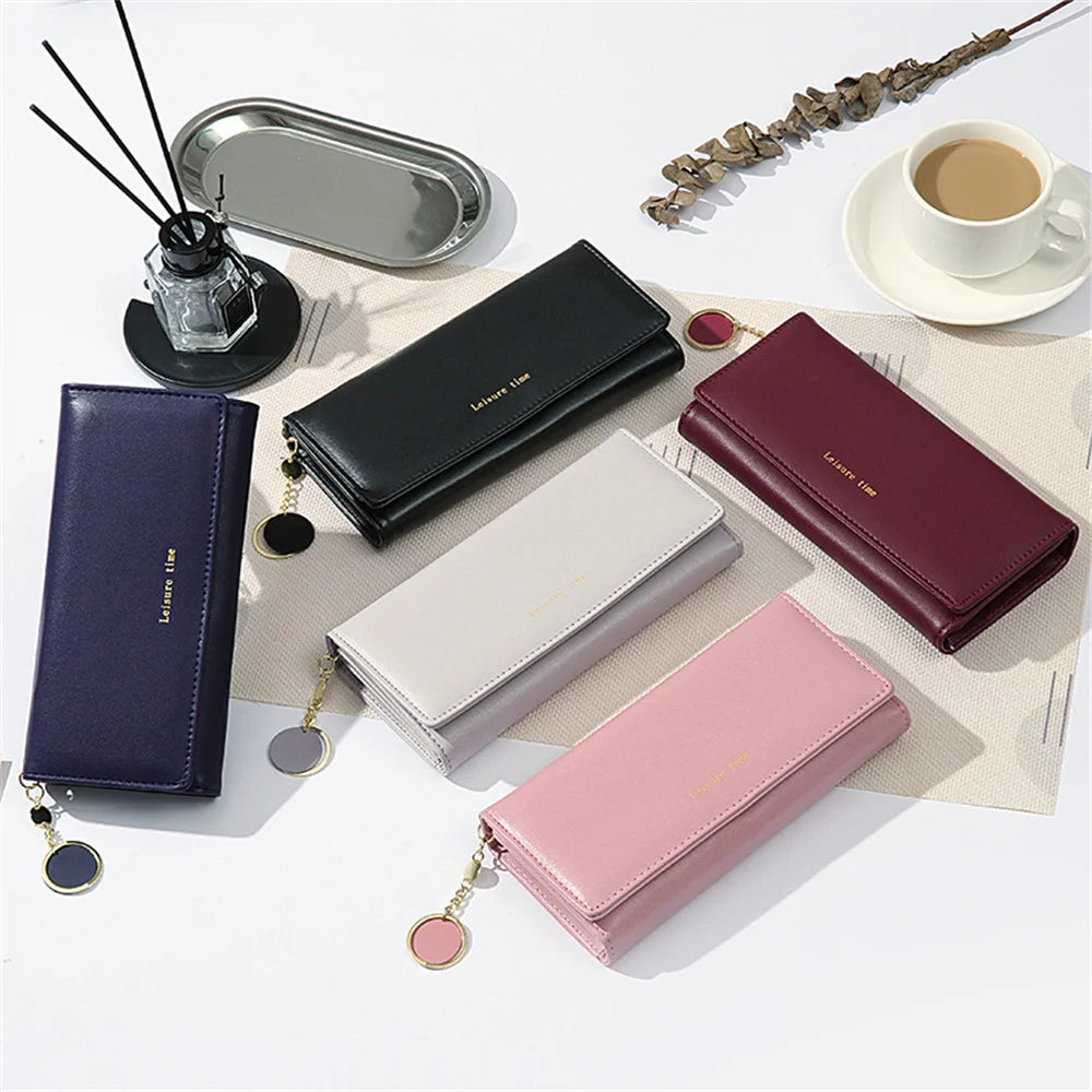 Portefeuille Long Femme Tri-Fold Cuir PU - Clutch Multi-Fonctions Porte-Cartes