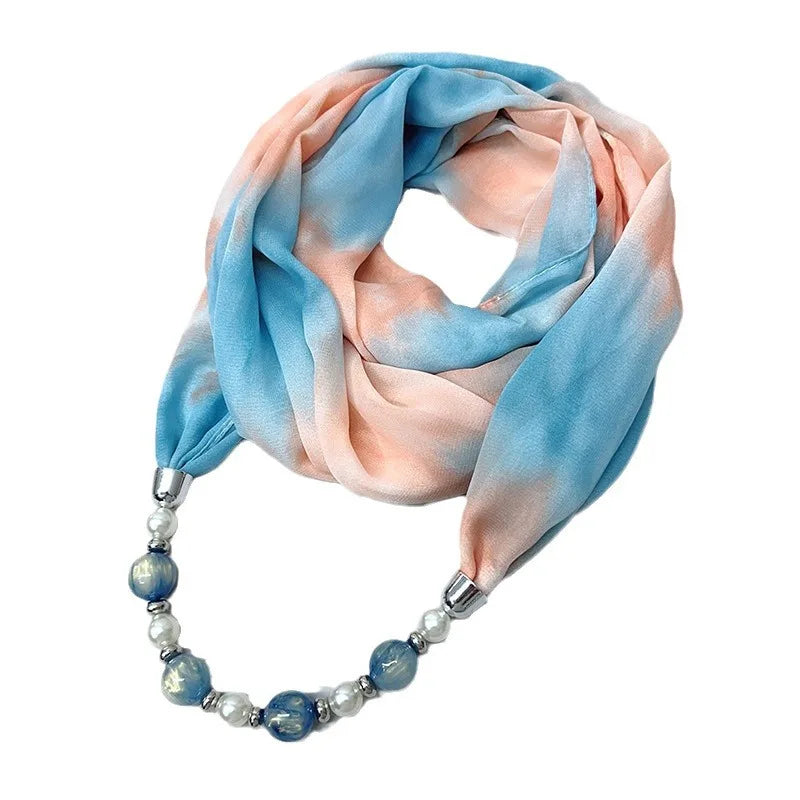 Foulard Collier Mousseline Multicolore Femme - Bijou Statement Neckerchief Bohème Hijab