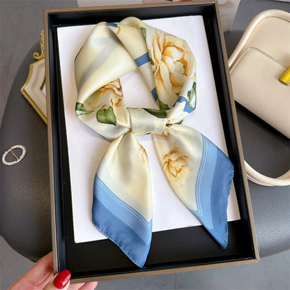 Foulard Carré Soie 70cm Imprimé Rose Femme - Écharpe Printemps Été Headscarf Bandana