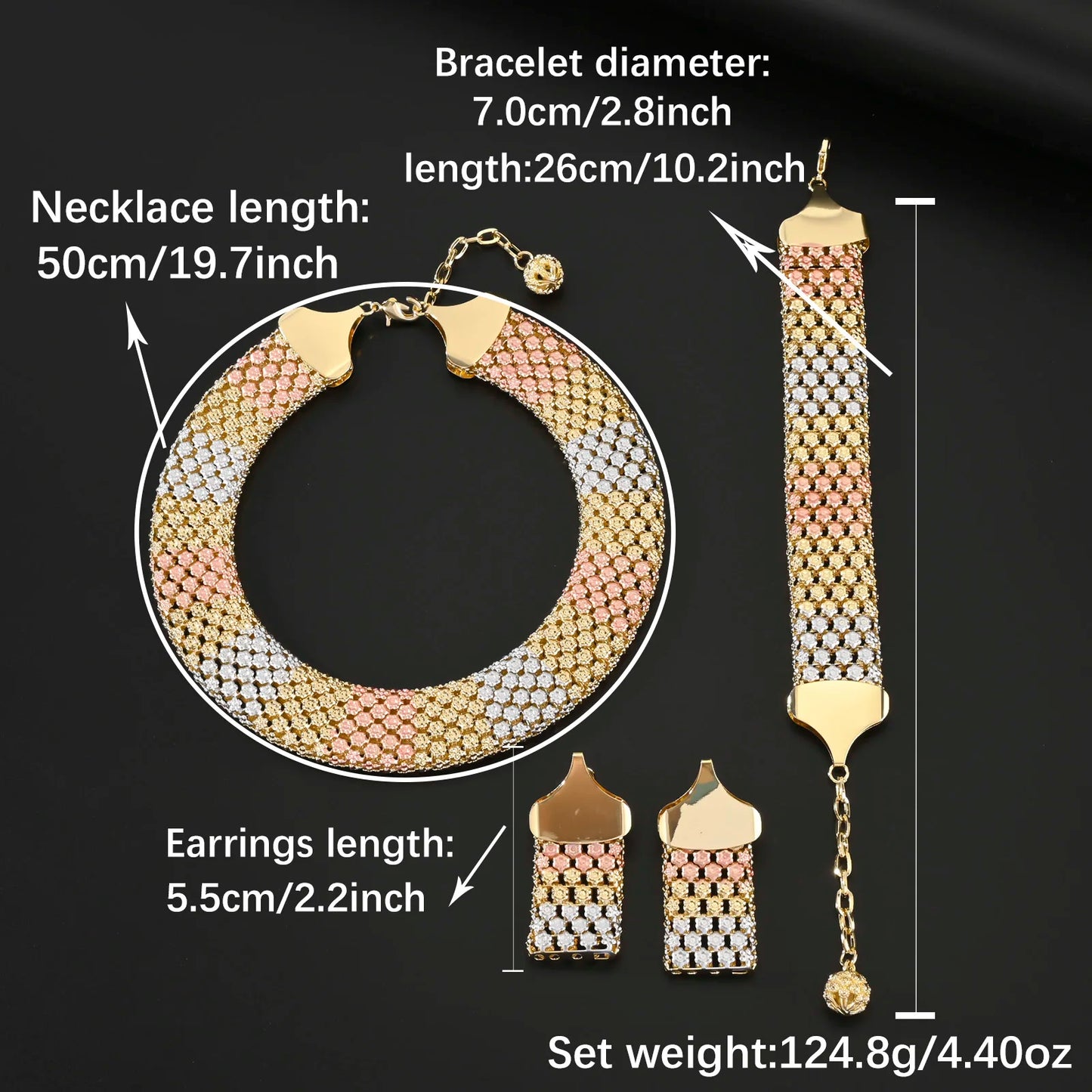 Parure Bijoux Dubai Luxe Mariée – Collier Statement Bracelet Boucles Cristaux
