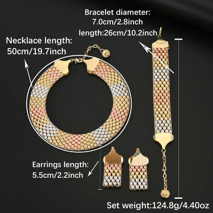 Parure Bijoux Dubai Luxe Mariée – Collier Statement Bracelet Boucles Cristaux