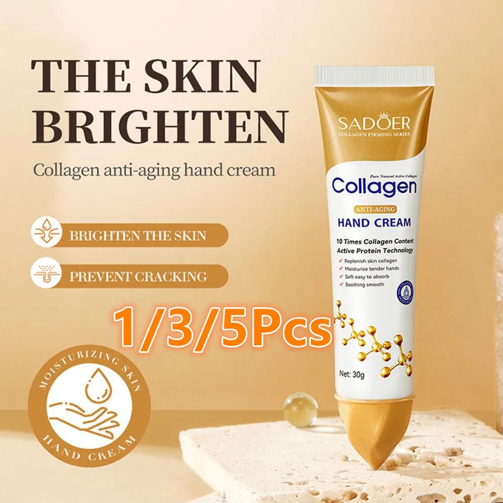 Crème Mains Collagène SADOER 5pcs - Hydratante Éclaircissante Rafraîchissante Nourrissante Soin Beauté