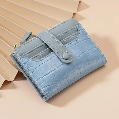 Portefeuille Femme Court Cuir PU Imprimé Crocodile Zippé - Porte-Carte Multi-Emplacements Imperméable Kaki