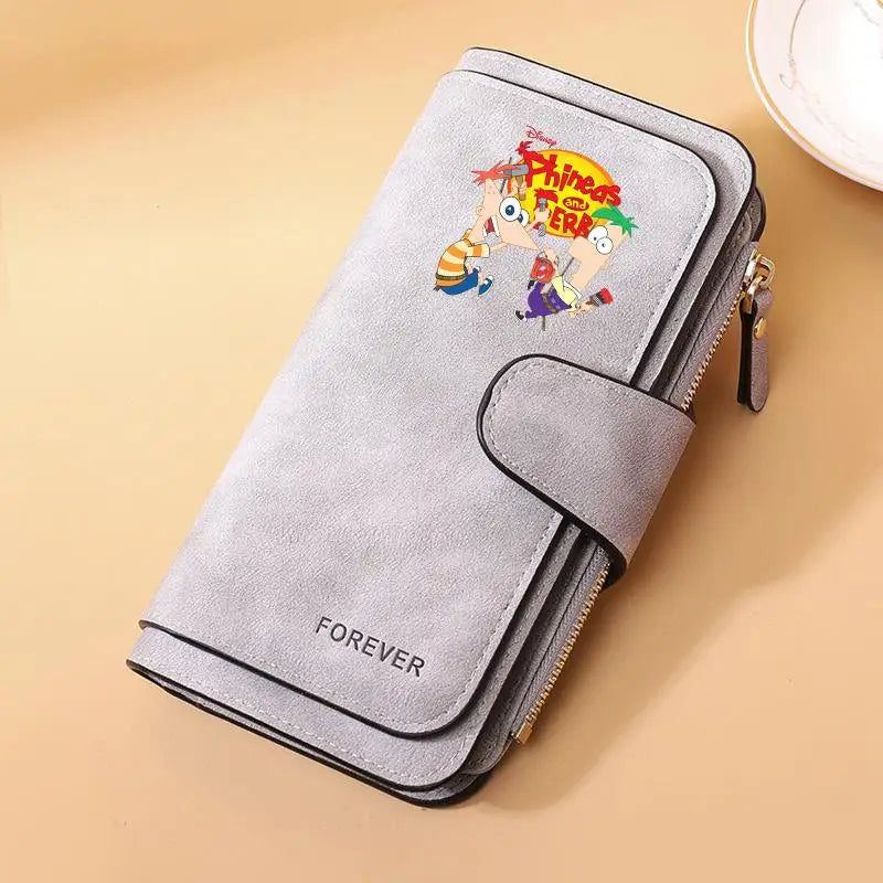 Portefeuille Long Phineas et Ferb Cuir PU - 15 Porte-Cartes Zip pour Enfants