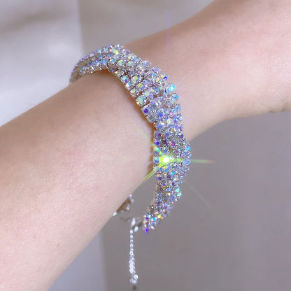 Bracelet Luxe Strass Colorés Ajustable – Charm Argenté Mariage