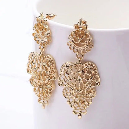 Boucles d'Oreilles Pendantes Feuilles Fleurs Ajourées - Statement Bohème Exagéré