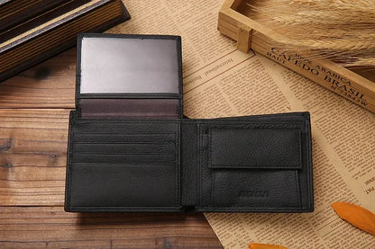 Portefeuille Homme Cuir Véritable - Porte-Cartes Court Premium Noir