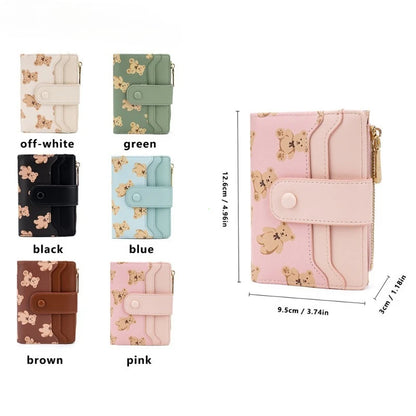 Portefeuille Femme Court Ourson Mignon - Bifold Cuir PU Porte-Cartes Zipper Bleu