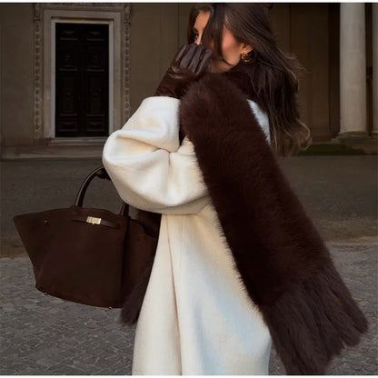 Faux Fur Scarf with Pom-poms - Long Thick Scarf for Women