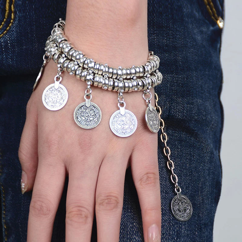 Bracelet Cheville Bohème Pièces Vintage – Double Usage Ajustable Femme