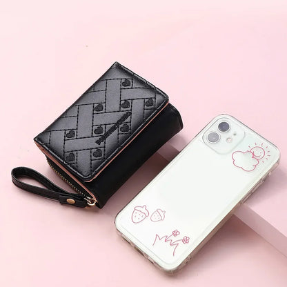 Portefeuille Femme Mignon Cœur Brodé Cuir PU - Trifold Multi-Cartes avec Porte-Monnaie