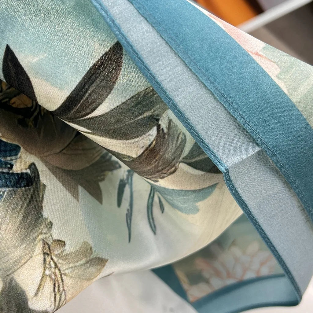 Foulard Carré Soie 88cm Imprimé Chinois - Écharpe Élégante Femme