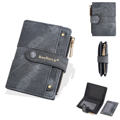 Portefeuille Femme Cuir PU - Porte-Carte Compact Zippé Grande Capacité pour Cartes Bancaires et Voyage