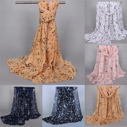 Foulard Mousseline Notes Musique Femme - Châle Soie Imprimé Doux Polyvalent