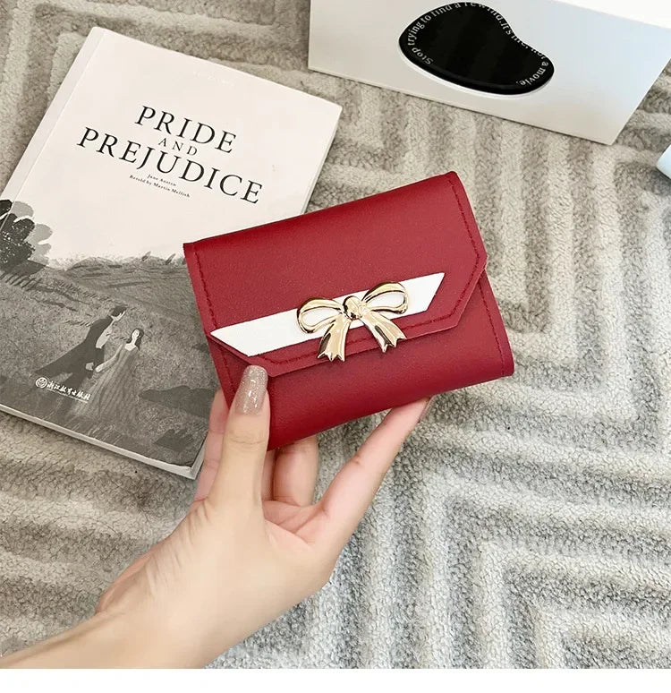 Portefeuille Femme Court Nœud Pliable - Clutch Bag Porte-Cartes Cuir PU Fashion
