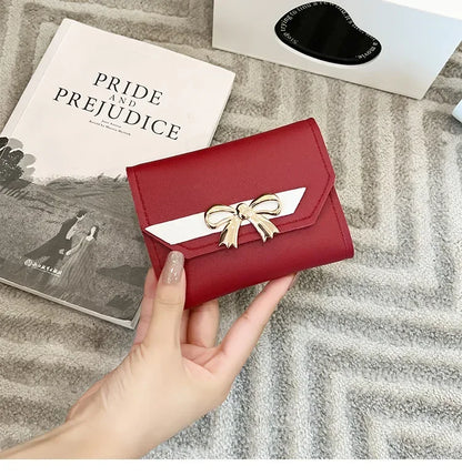 Portefeuille Femme Court Nœud Pliable - Clutch Bag Porte-Cartes Cuir PU Fashion
