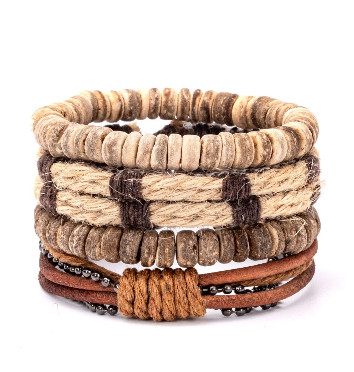 Bracelet Bohème Cuir & Perles Bois Homme – Tressé Main, 26 Coloris