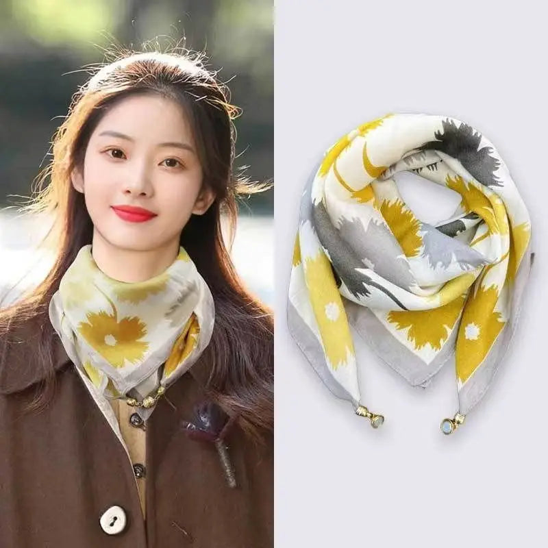 Luxury Square Scarf with Magnetic Buckle for Women - Silk Triangle Cross Scarf