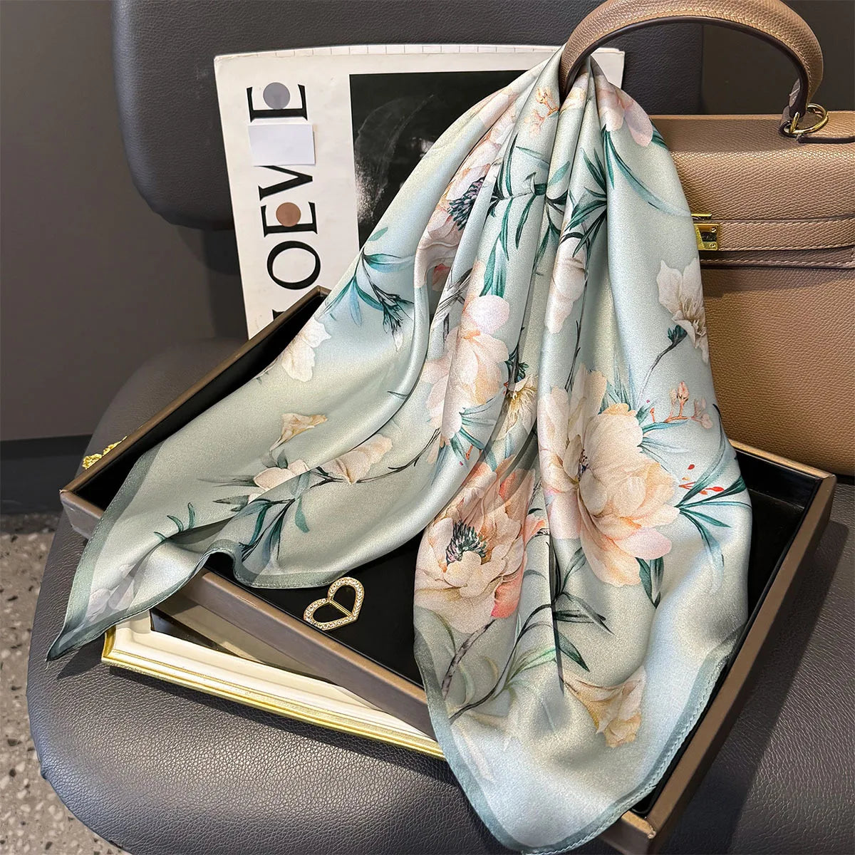 Foulard Carré Soie Naturelle 100% 65cm Femme - Bandana Headscarf Neckerchief Châle Luxe