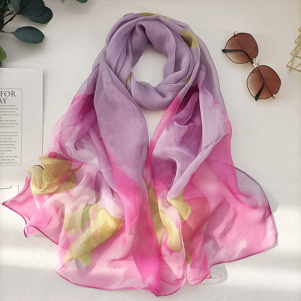 Foulard Écharpe Georgette Dégradé Rose Femme - Bandana Châle Été Protection Solaire Plage