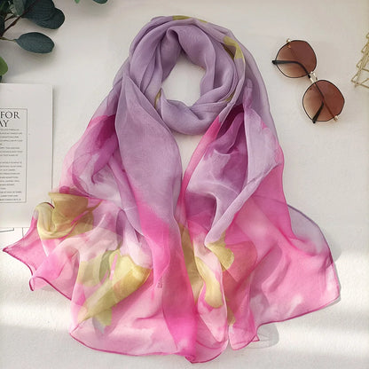 Foulard Écharpe Georgette Dégradé Rose Femme - Bandana Châle Été Protection Solaire Plage