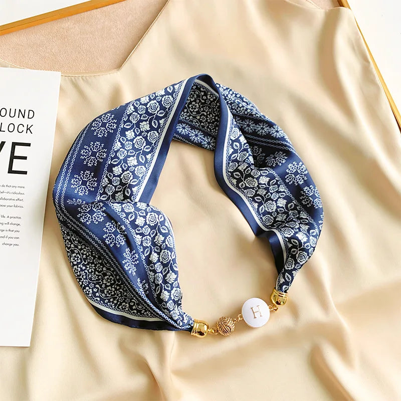 Women's Square Scarf with Magnetic Buckle - Versatile Summer Luxury Scarf/Necklace