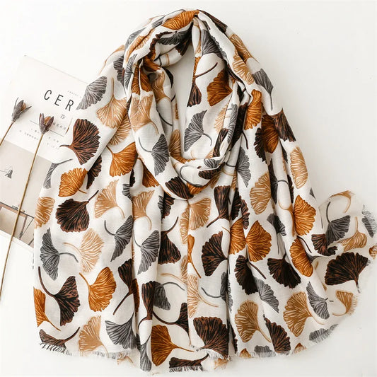 Foulard Bohème Ginkgo Biloba - Écharpe Légère Multicolore Femme