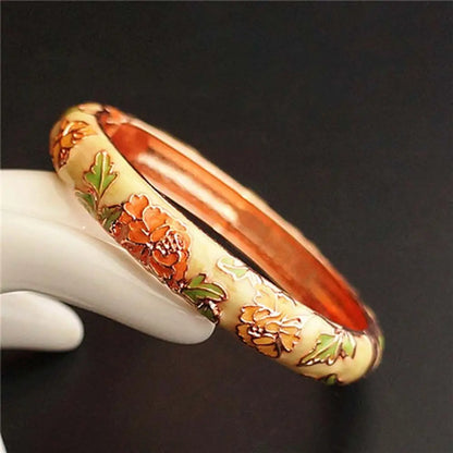 Bracelet Jonc Cloisonné Émaillé Pivoine – Artisanat Ethnique Classique