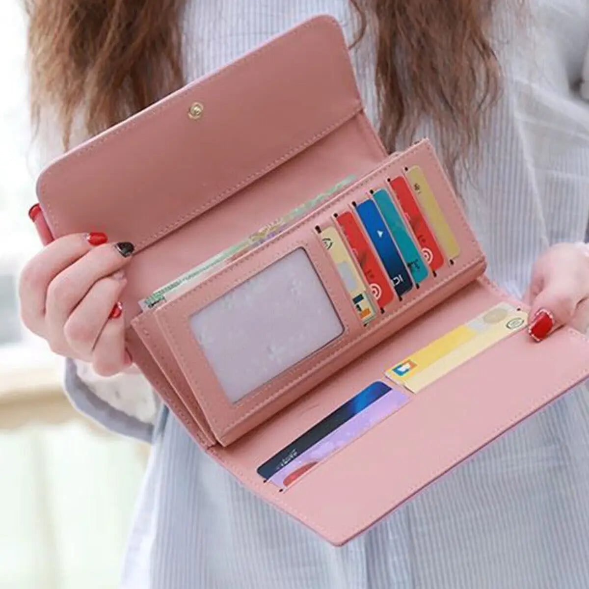 Portefeuille Long Femme Rose Carreaux - Porte-Monnaie Téléphone Hasp Mignon