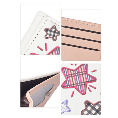 Portefeuille Femme Court Broderie Étoile Hasp - Porte-Monnaie Cute Pliable Porte-Carte Clutch Petit