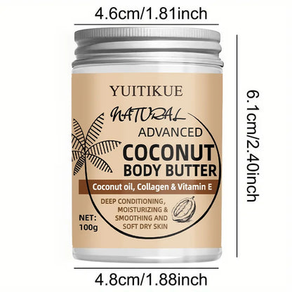Crème Corps Naturelle Noix de Coco 100g - Huile Coco Collagène Hydratation Profonde Absorption Rapide Peau Sèche