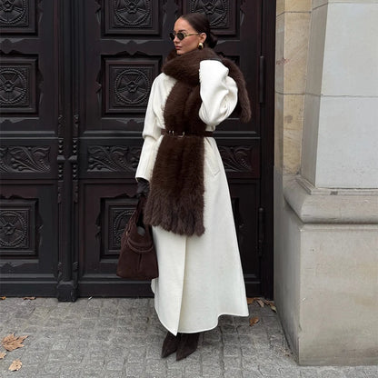 Faux Fur Scarf with Pom-poms - Long Thick Scarf for Women