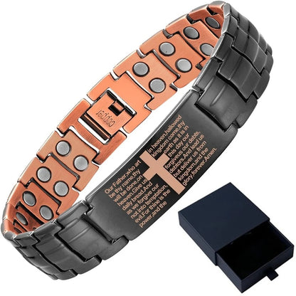 Bracelet Cuivre Pur Croix Magnétique Ultra-Puissant Homme – Ajustable Cadeau Noël