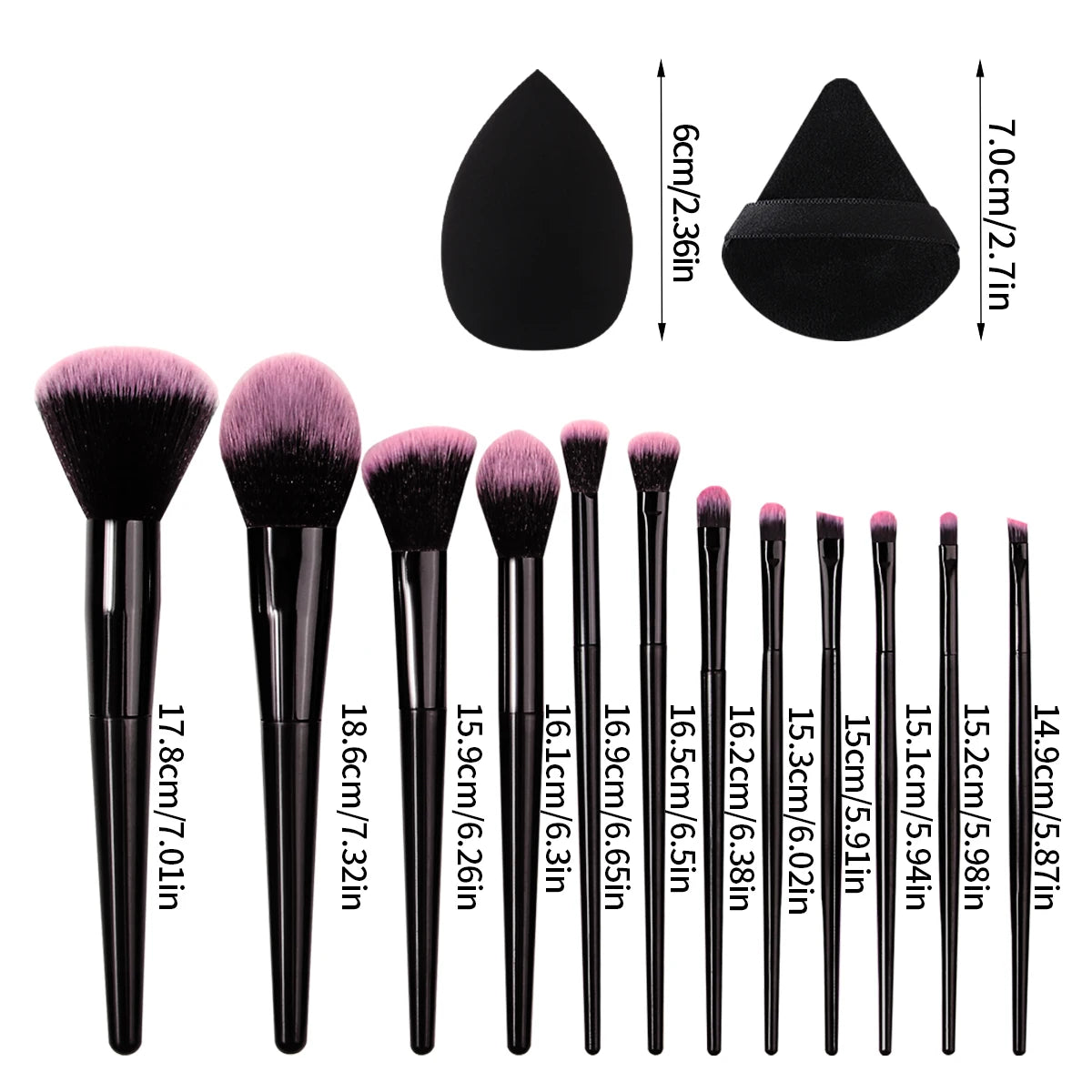 Set 12 Pinceaux Maquillage Doux + 4 Éponges Beauté Triangulaires - Kit Professionnel Portable Houppette Poudre