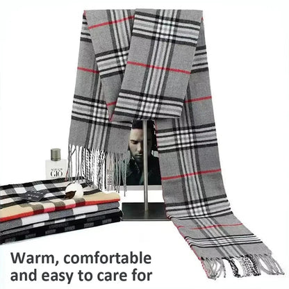 Foulard Écharpe Homme Carreaux Hiver - Châle Doux Cachemire Franges Classique