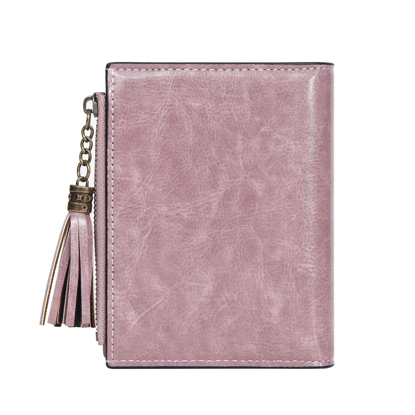 Portefeuille Femme Cuir Ciré Glands - Porte-Monnaie Tri-Fold Multi-Fentes Fermeture Éclair
