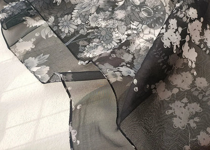 Foulard Écharpe Mousseline Georgette Femme Fleur Prune - Bandana Été Léger Respirant