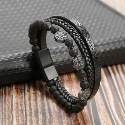 Bracelet en Cuir Tissé Main Multi-Couches pour Homme - Combinaison Classique Punk