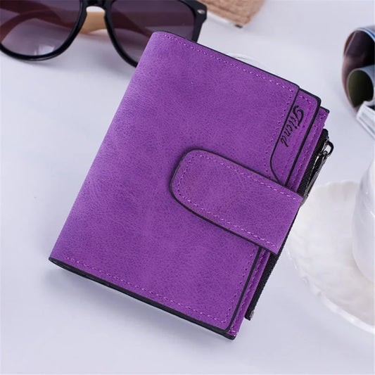 Women's Short Foldable PU Leather Wallet, Gray - Card Holder, Portable Coin Purse
