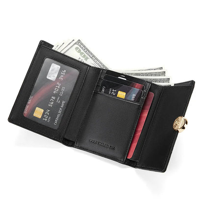 Portefeuille Femme Cuir Vintage GOLF Porte-Photo - Porte-Monnaie Court Pliable Noir Porte-Carte