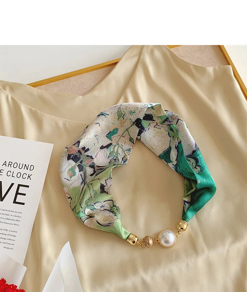 Women's Square Scarf with Magnetic Buckle - Versatile Summer Luxury Scarf/Necklace