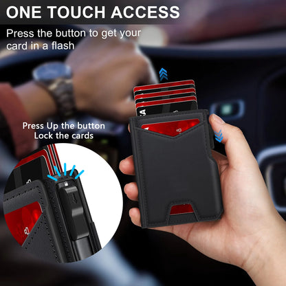 Portefeuille Homme Cuir Noir Slim Bifold RFID - Porte-Carte Pop-Up Métal Blocage Anti-RFID Minimaliste