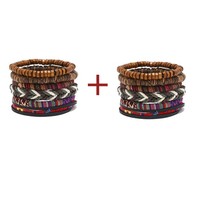 Bracelet Bohème Cuir & Perles Bois Homme – Tressé Main, 26 Coloris