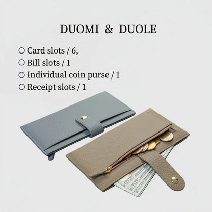 Portefeuille Femme Cuir Luxe 6 Emplacements Cartes Slim - Porte-Monnaie Zippé Détachable Externe Noir