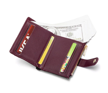 Portefeuille Femme Luxe Rétro Carré Bouton - Porte-Carte Pince Billets Compact Léger Classique