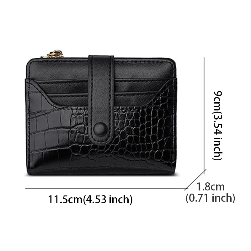 Portefeuille Femme Cuir PU Motif Crocodile - Porte-Cartes Court Bifold
